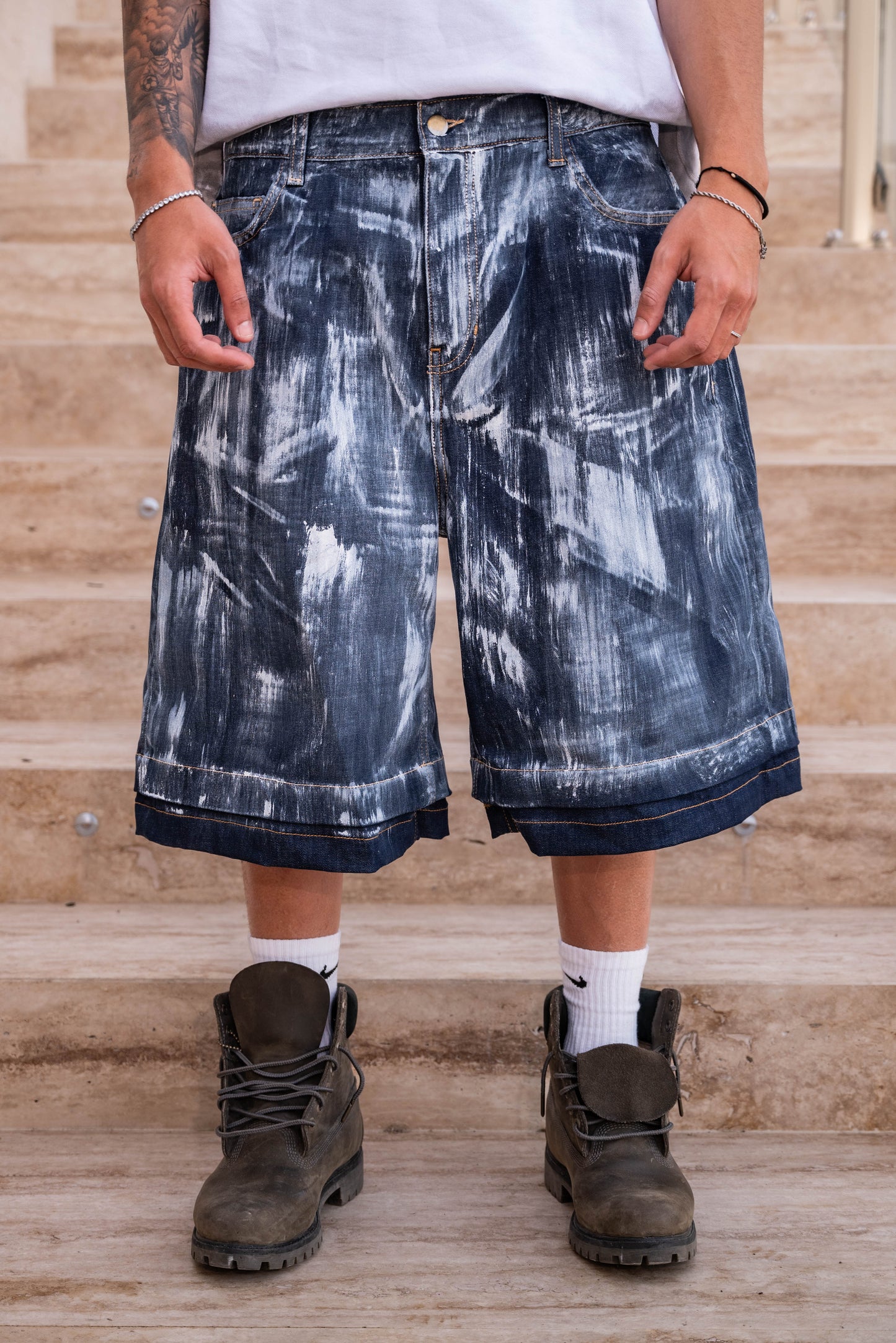 Double Fold shorts brushed denim